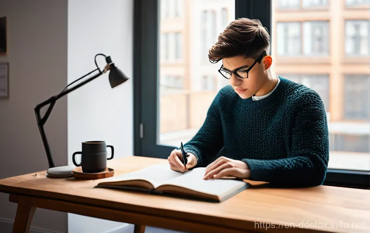 디지털디톡스 프로그램 - **Reclaiming Focus: The Focused Creator**
    A young adult, gender-neutral, wearing a cozy yet styl...