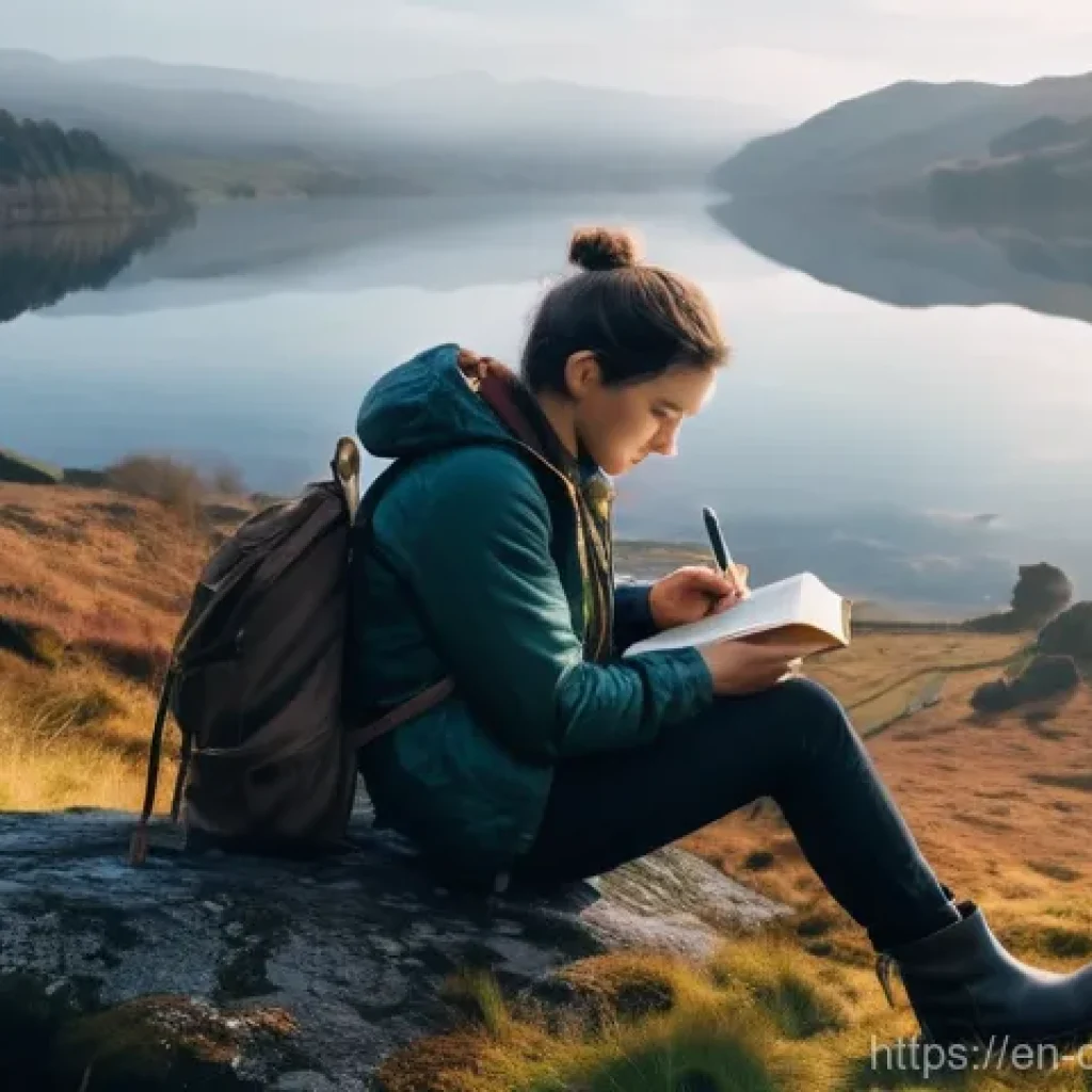 디지털디톡스와 여행 - **Prompt 1: Serene Highlands Morning**
    A person, dressed in warm, comfortable hiking attire (lay...