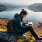 Home 14 디지털디톡스와 여행 - **Prompt 1: Serene Highlands Morning**
A person, dressed in warm, comfortable hiking attire (lay...