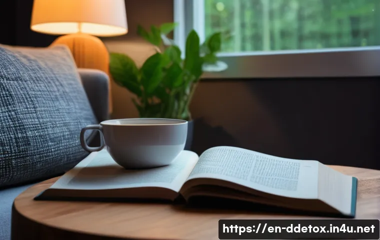 디지털디톡스와 온라인 콘텐츠 소비 줄이기 - A cozy, modern living room scene in the evening with a young adult sitting comfortably on a sofa, ge...